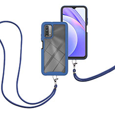 Custodia Silicone e Plastica Opaca Cover Fronte e Retro 360 Gradi con Cinghia Cordino Mano per Xiaomi Redmi Note 9 4G Blu