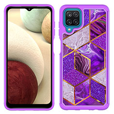 Custodia Silicone e Plastica Opaca Cover Fronte e Retro 360 Gradi JX1 per Samsung Galaxy A12 Viola