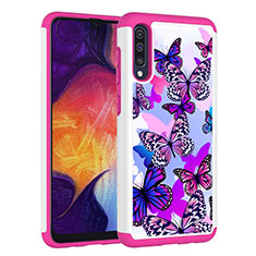 Custodia Silicone e Plastica Opaca Cover Fronte e Retro 360 Gradi JX1 per Samsung Galaxy A50 Rosa Caldo