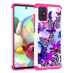 Custodia Silicone e Plastica Opaca Cover Fronte e Retro 360 Gradi JX1 per Samsung Galaxy A51 4G Rosa Caldo