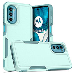 Custodia Silicone e Plastica Opaca Cover Fronte e Retro 360 Gradi MQ1 per Motorola MOTO G52 Ciano