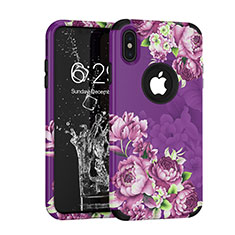 Custodia Silicone e Plastica Opaca Cover Fronte e Retro 360 Gradi per Apple iPhone Xs Viola