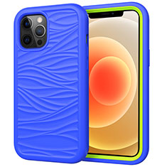 Custodia Silicone e Plastica Opaca Cover Fronte e Retro 360 Gradi R01 per Apple iPhone 12 Pro Max Blu