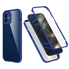 Custodia Silicone e Plastica Opaca Cover Fronte e Retro 360 Gradi R05 per Apple iPhone 12 Mini Blu