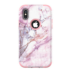 Custodia Silicone e Plastica Opaca Cover Fronte e Retro 360 Gradi U01 per Apple iPhone X Oro Rosa