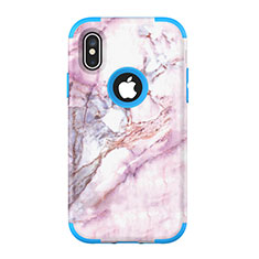 Custodia Silicone e Plastica Opaca Cover Fronte e Retro 360 Gradi U01 per Apple iPhone Xs Blu