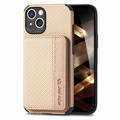 Custodia Silicone e Plastica Opaca Cover Fronte e Retro 360 Gradi U05 per Apple iPhone 15 Oro