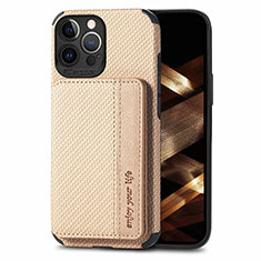 Custodia Silicone e Plastica Opaca Cover Fronte e Retro 360 Gradi U05 per Apple iPhone 15 Pro Max Oro