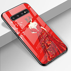 Custodia Silicone Gel Laterale Abito Ragazza Specchio Cover K01 per Samsung Galaxy S10 Rosso