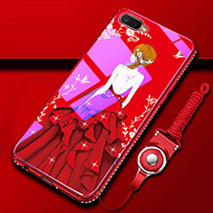 Custodia Silicone Gel Laterale Abito Ragazza Specchio Cover M01 per Oppo R17 Neo Rosso