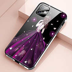 Custodia Silicone Gel Laterale Abito Ragazza Specchio Cover per Apple iPhone 12 Mini Viola