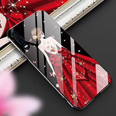 Custodia Silicone Gel Laterale Abito Ragazza Specchio Cover per Huawei P30 Rosso Rosa