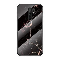 Custodia Silicone Gel Laterale Fantasia Modello Specchio Cover LS2 per Xiaomi Redmi 9 Prime India Oro e Nero