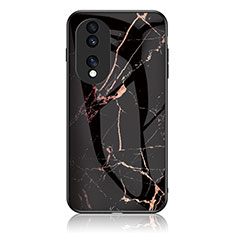 Custodia Silicone Gel Laterale Fantasia Modello Specchio Cover per Huawei Honor 70 Pro+ Plus 5G Oro e Nero