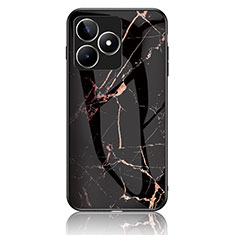 Custodia Silicone Gel Laterale Fantasia Modello Specchio Cover per Realme C53 Oro e Nero