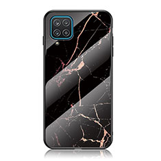 Custodia Silicone Gel Laterale Fantasia Modello Specchio Cover per Samsung Galaxy A12 Oro e Nero