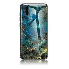 Custodia Silicone Gel Laterale Fantasia Modello Specchio Cover per Samsung Galaxy M30s Blu