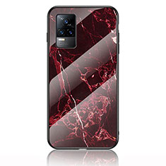 Custodia Silicone Gel Laterale Fantasia Modello Specchio Cover per Vivo V21e 4G Rosso