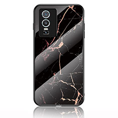 Custodia Silicone Gel Laterale Fantasia Modello Specchio Cover per Vivo Y74s 5G Oro e Nero