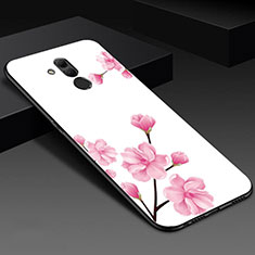 Custodia Silicone Gel Laterale Fiori Specchio Cover H02 per Huawei Mate 20 Lite Bianco