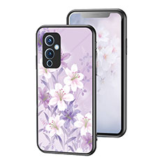 Custodia Silicone Gel Laterale Fiori Specchio Cover per OnePlus 9 5G Lavanda