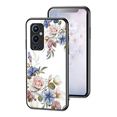 Custodia Silicone Gel Laterale Fiori Specchio Cover per OnePlus 9 Pro 5G Bianco