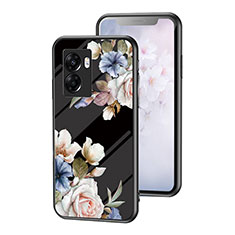 Custodia Silicone Gel Laterale Fiori Specchio Cover per Oppo A77 5G Nero