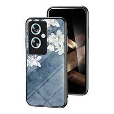 Custodia Silicone Gel Laterale Fiori Specchio Cover per Oppo A79 5G Blu