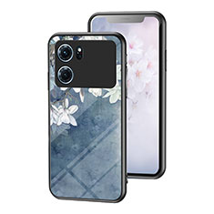 Custodia Silicone Gel Laterale Fiori Specchio Cover per Oppo K10 5G Blu