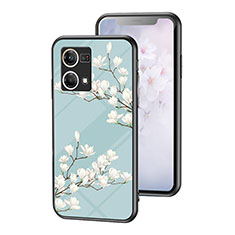 Custodia Silicone Gel Laterale Fiori Specchio Cover per Oppo Reno8 4G Ciano