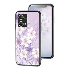 Custodia Silicone Gel Laterale Fiori Specchio Cover per Oppo Reno8 4G Lavanda