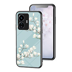 Custodia Silicone Gel Laterale Fiori Specchio Cover per Vivo iQOO Z6 Lite 5G Ciano