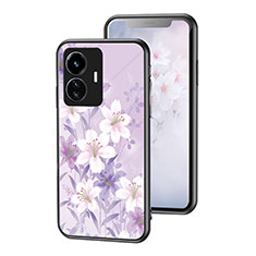 Custodia Silicone Gel Laterale Fiori Specchio Cover per Vivo iQOO Z6 Lite 5G Lavanda