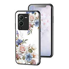 Custodia Silicone Gel Laterale Fiori Specchio Cover per Vivo V25 Pro 5G Bianco