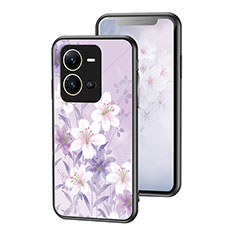 Custodia Silicone Gel Laterale Fiori Specchio Cover per Vivo V25e Lavanda