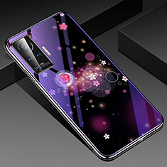 Custodia Silicone Gel Laterale Fiori Specchio Cover per Vivo X50 Pro 5G Viola