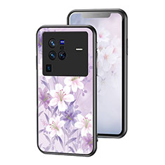 Custodia Silicone Gel Laterale Fiori Specchio Cover per Vivo X80 Pro 5G Lavanda