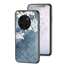 Custodia Silicone Gel Laterale Fiori Specchio Cover per Vivo X90 Pro+ Plus 5G Blu