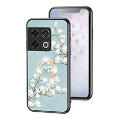 Custodia Silicone Gel Laterale Fiori Specchio Cover S01 per OnePlus 10 Pro 5G Ciano