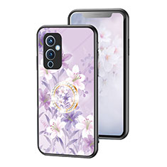 Custodia Silicone Gel Laterale Fiori Specchio Cover S01 per OnePlus 9 5G Lavanda