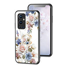 Custodia Silicone Gel Laterale Fiori Specchio Cover S01 per OnePlus 9 Pro 5G Bianco