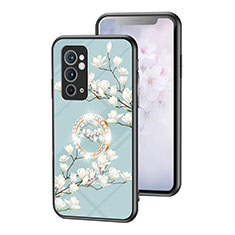 Custodia Silicone Gel Laterale Fiori Specchio Cover S01 per OnePlus 9RT 5G Ciano