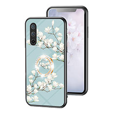 Custodia Silicone Gel Laterale Fiori Specchio Cover S01 per OnePlus Nord CE 5G Ciano