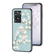 Custodia Silicone Gel Laterale Fiori Specchio Cover S01 per Oppo A57e Ciano