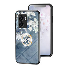 Custodia Silicone Gel Laterale Fiori Specchio Cover S01 per Oppo A77 5G Blu