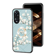 Custodia Silicone Gel Laterale Fiori Specchio Cover S01 per Oppo A78 4G Ciano