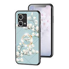 Custodia Silicone Gel Laterale Fiori Specchio Cover S01 per Oppo Reno7 4G Ciano