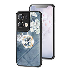 Custodia Silicone Gel Laterale Fiori Specchio Cover S01 per Oppo Reno8 Pro+ Plus 5G Blu