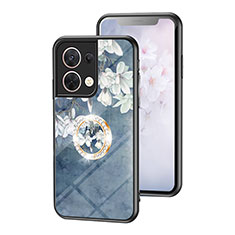 Custodia Silicone Gel Laterale Fiori Specchio Cover S01 per Oppo Reno9 Pro 5G Blu