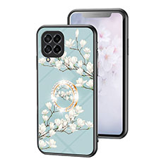 Custodia Silicone Gel Laterale Fiori Specchio Cover S01 per Samsung Galaxy M53 5G Ciano